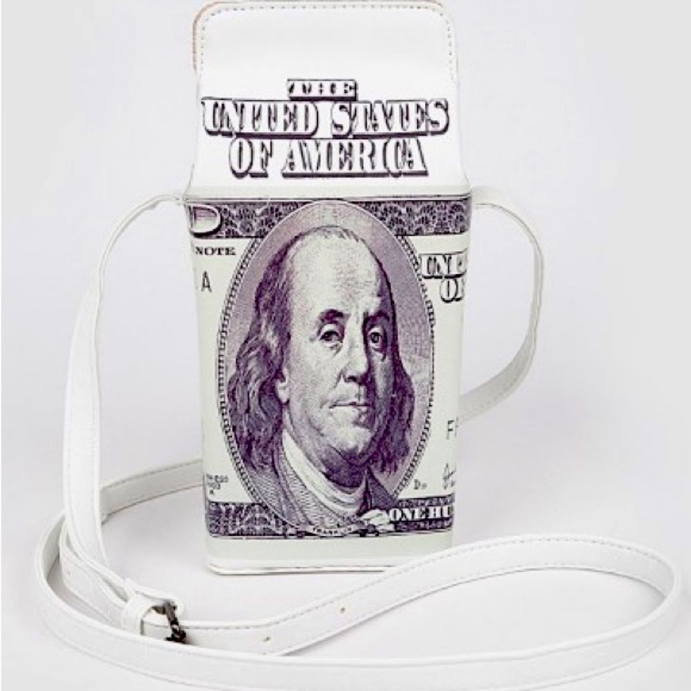 One Hundred Dollar- Money Themed - Milk Carton Crossbody Handbag- NWT